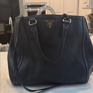 Prada Navy Blue Textured Leather Tote